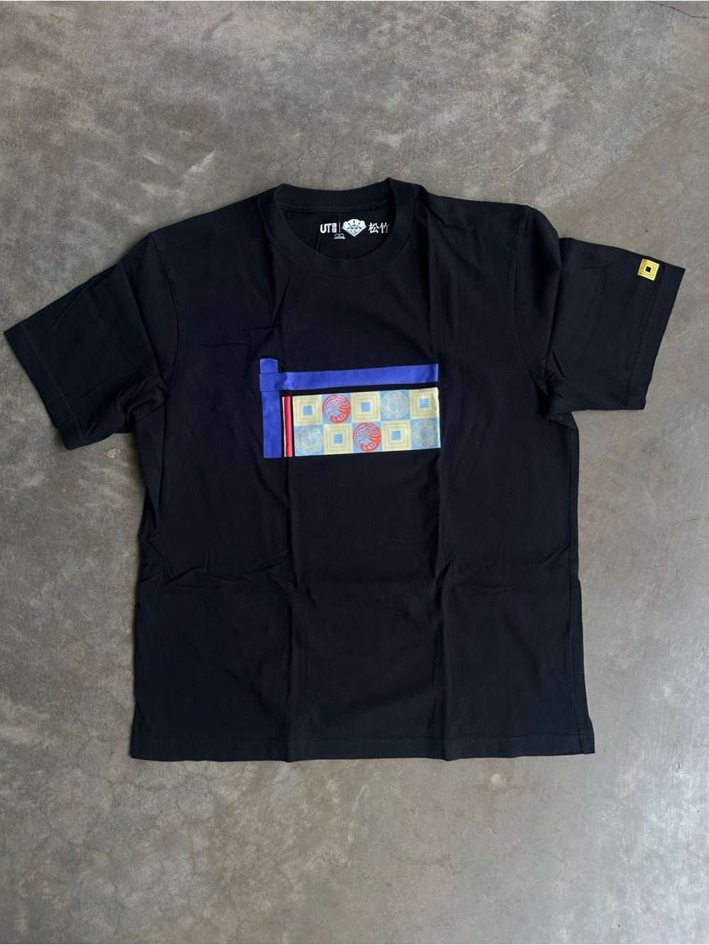 Uniqlo Black Short-Sleeve Tee with Blue and Red Pocket Panel